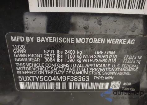 2021 BMW X3 xDrive30I from USA, damaged, VIN 5UXTY5C04M9F38363